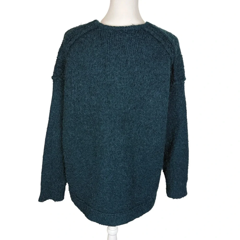 Free People Lofty V-Neck Sweater Forest Teal Green Oversized‎ Boucle Knit Small
